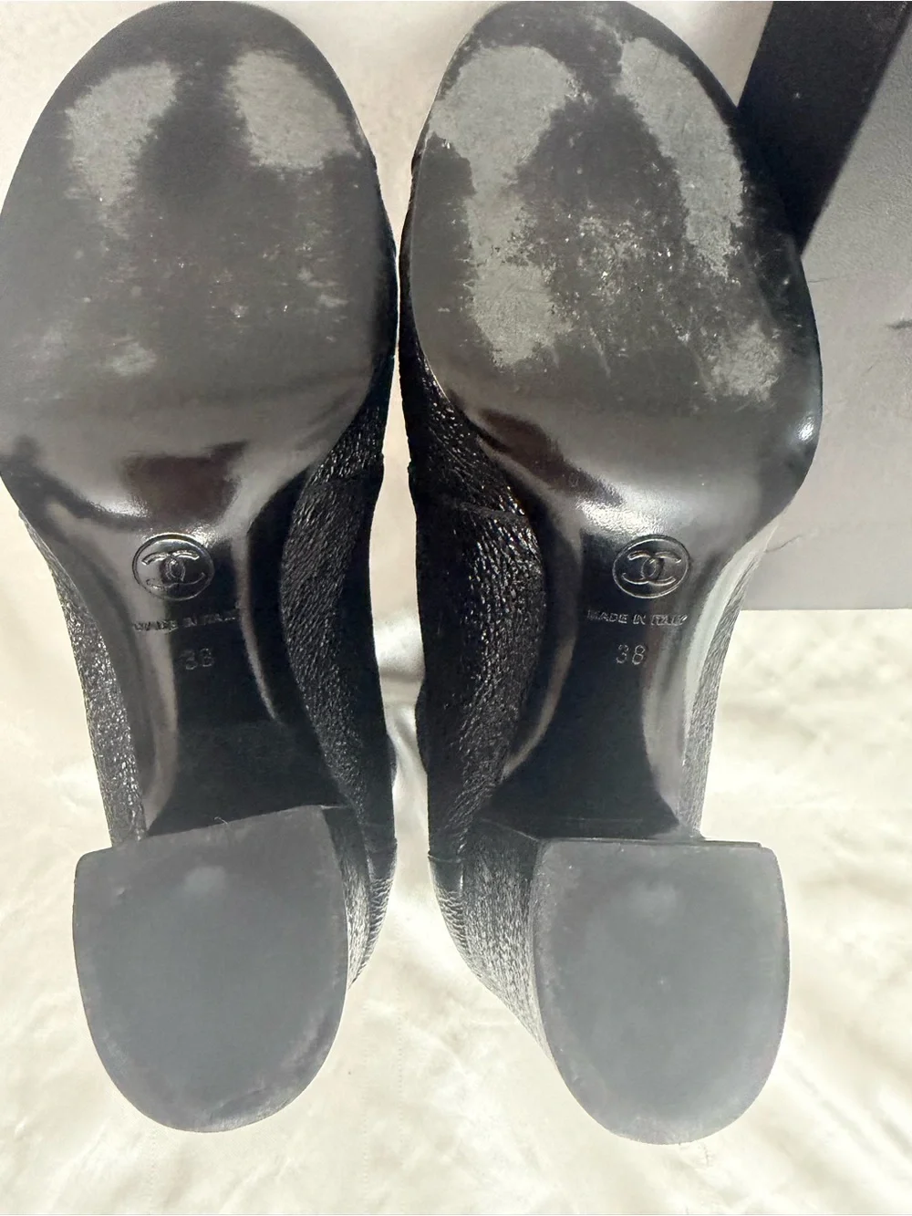 CHANEL Black Leather Cutout Button Ankle Boots